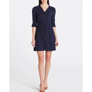 41 Hawthorn Lany Knit Shirt Dress 3/4 Sleeve Navy Blue Women's XS Petite